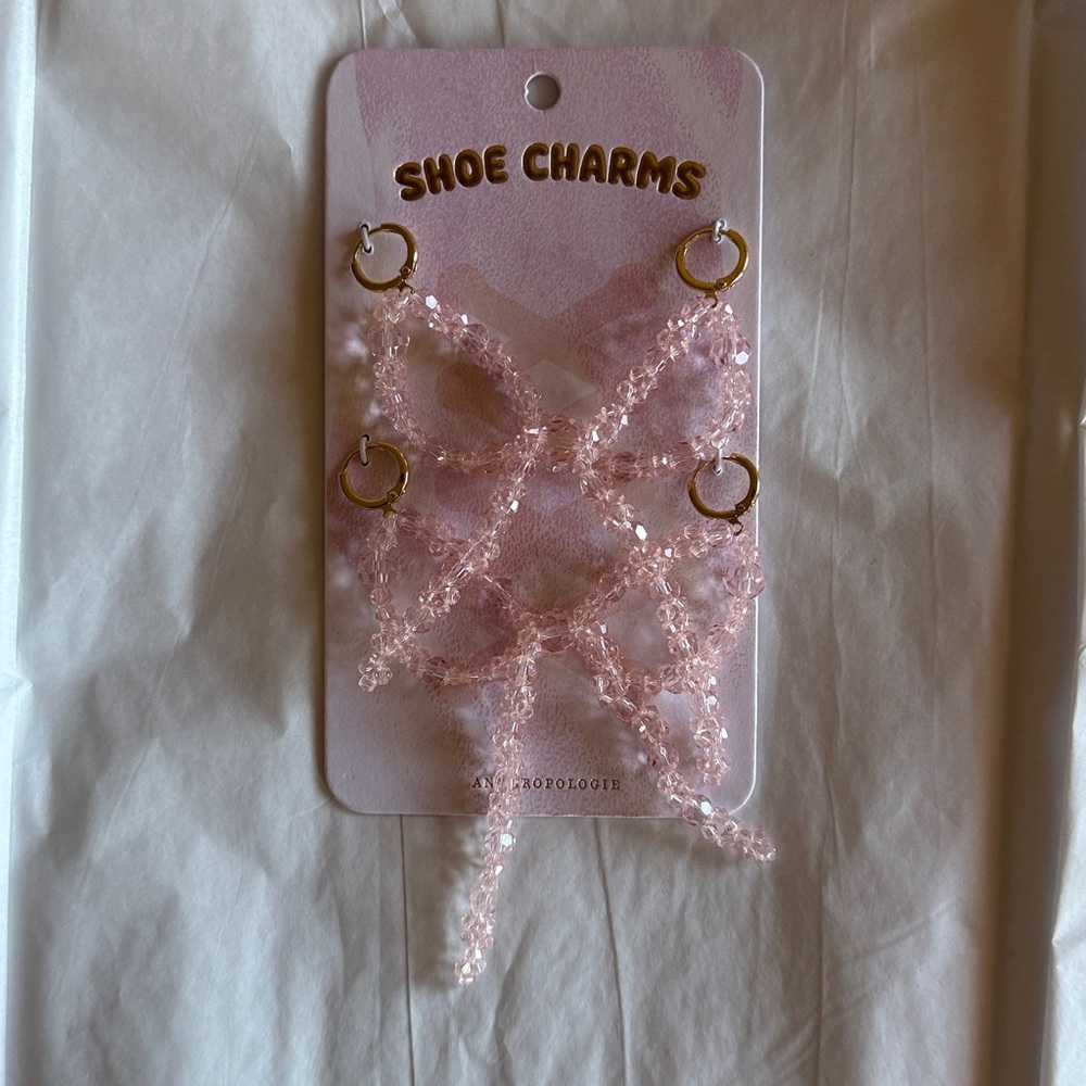 Anthropologie Pearl Pink Bow Shoe Charm Set Crystal Bow NWT - Picture 5 of 6